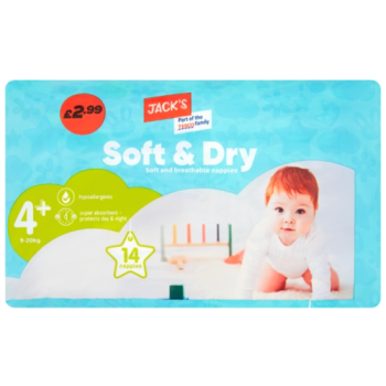 Jack's 14 Soft & Dry Nappies 4+ 9-20kg 