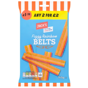 Jack's Fizzy Rainbow Belts 145g