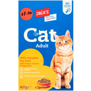 Jack's Cat Adult 100% Complete Dry Food with Turkey, Chicken & Vegetables 425g