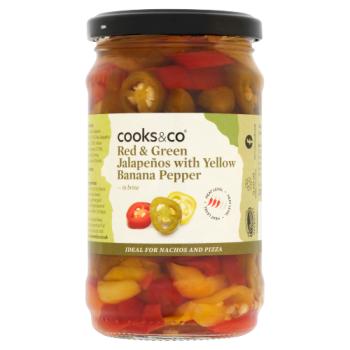 Cooks & Co Red & Green Jalapeños with Yellow Banana Pepper in Brine 290g