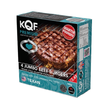 KQF Premium Texan Jumbo Beef Burgers 4s 440g PM £3.49 
