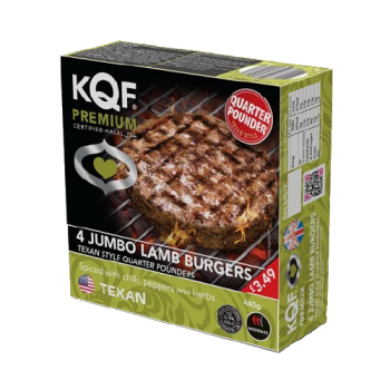 KQF Premium Texan Jumbo Lamb Burgers 4s 440g PM £3.49 