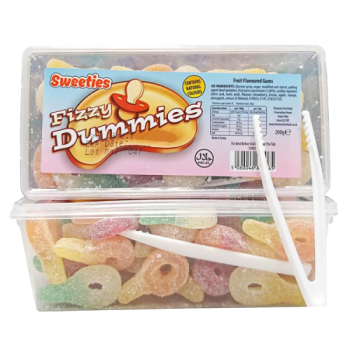 Sweeties Fizzy Dummies Tub Halal Fruit Flavoured Gums 200g 