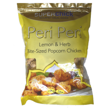 Superchick Peri Peri Bite Sized Popcorn Chicken Lemon & Herb Halal 1kg 