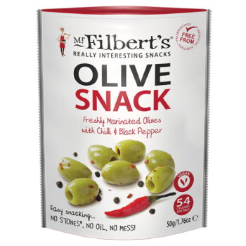 Mr Filbert's Marinated Green Olives with Chilli & Black Pepper 50g