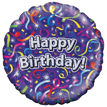 Oaktree Happy Birthday Streamers Holographic Balloon 18in 