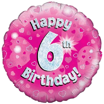 Oaktree Happy 6th Birthday Pink Holographic Balloon 18in 