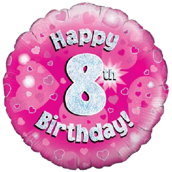Oaktree Happy 8th Birthday Pink Holographic Balloon 18in 