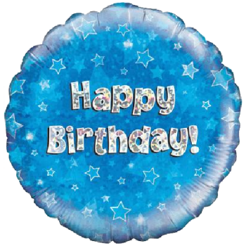 Oaktree Happy Birthday Blue Holographic Balloon 18in 