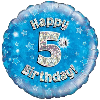 Oaktree Happy 5th Birthday Blue Holographic Balloon 18in 