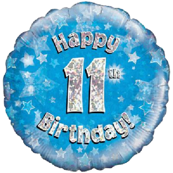 Oaktree Happy 11th Birthday Blue Holographic Balloon 18in 