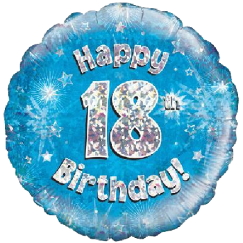 Oaktree Happy 18th Birthday Blue Holographic Balloon 18in 