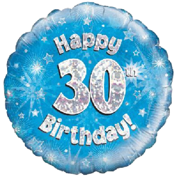 Oaktree Happy 30th Birthday Blue Holographic Balloon 18in 