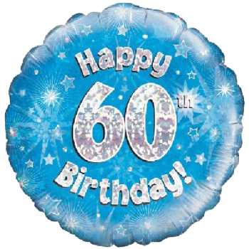 Oaktree Happy 60th Birthday Blue Holographic Balloon 18in 