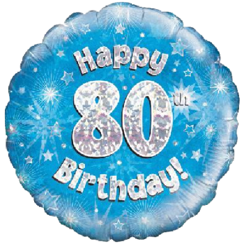 Oaktree Happy 80th Birthday Blue Holographic Balloon 18in 