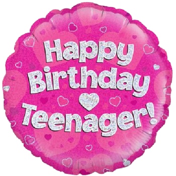 Oaktree Happy Birthday Teenager Pink Holographic Balloon 18in 