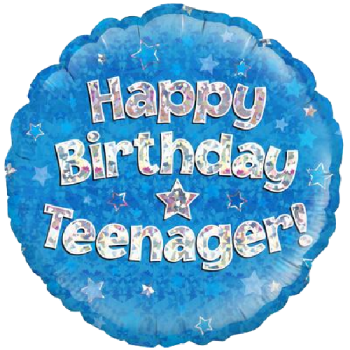 Oaktree Happy Birthday Teenager Blue Holographic Balloon 18in 