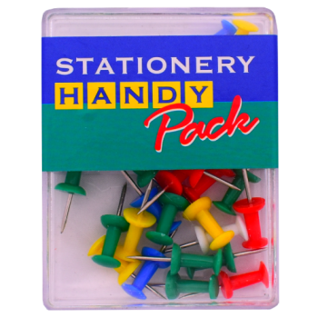 Stationery Handy Pack Push Pins Assorted Colours 25pk 