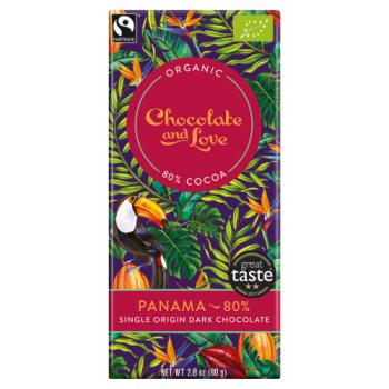 Chocolate and Love Organic Fairtrade - Panama 80% Single Origin Dark Chocolate - 80g