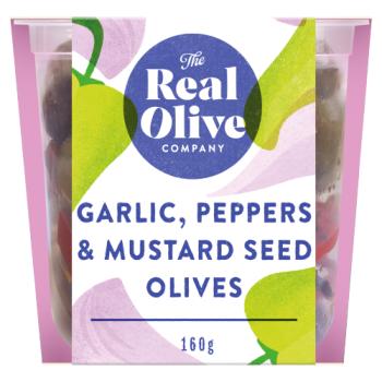 The Real Olive Company Garlic, Peppers & Mustard Seed Olives 160g