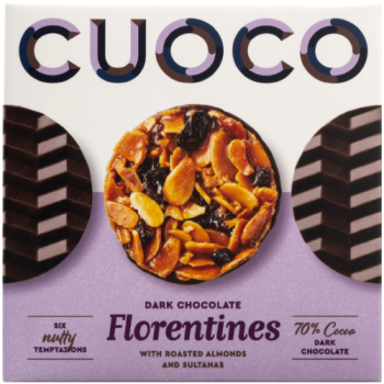 Cuoco Dark Chocolate Florentines with Roasted Almonds & Sultanas 115g