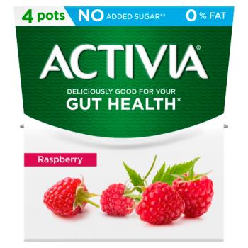 Activia Raspberry No Added Sugar 0% Fat Yogurt 4 x 120g (480g)
