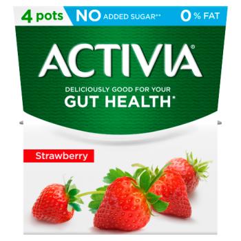Activia Strawberry No Added Sugar 0% Fat Yogurt 4 x 120g (480g)