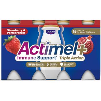 Actimel Triple Action 100% Vitamin D Strawberry & Pomegranate Live Yoghurt Drink Multipack 8x100g