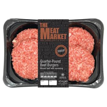 The Meat Market Quarter-Pound Beef Burgers Minced Beef with Seasoning 454g