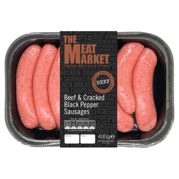 THE MEAT MARKET Beef & Cracked Black Pepper Sausages 400g