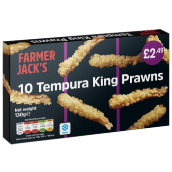 Farmer Jack's 10 Crispy Tempura King Prawns 130g PM £2.49 