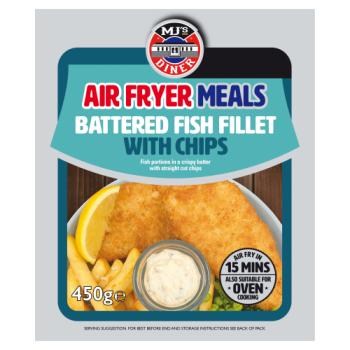 MJ's Diner Air Fryer Meals Battered Fish Fillet with Chips 450g