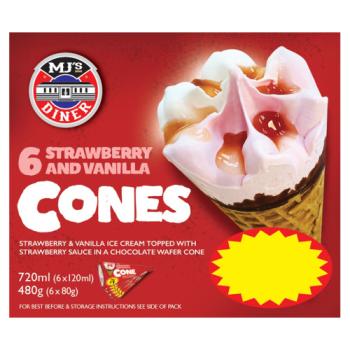 MJ's Diner Strawberry and Vanilla Cones 6 x 62g (372g)