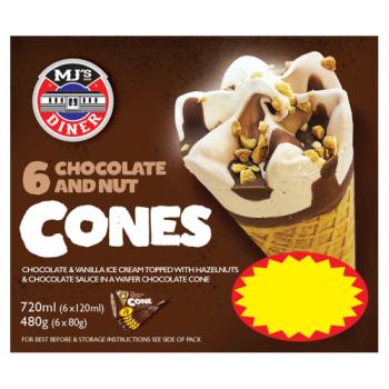 MJ's Diner Chocolate and Nut Cones 6 x 62g (372g)