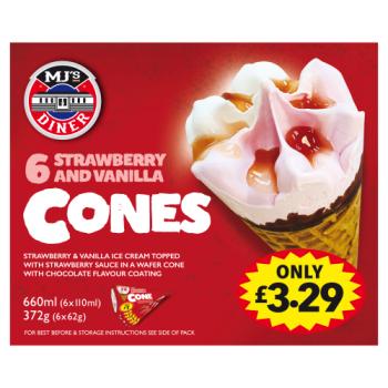 MJ's Diner Strawberry and Vanilla Cones 372g (6 x 62g)