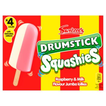 Swizzels Drumstick Squashies Raspberry & Milk Flavour Lollies 4 x 70ml (280ml)