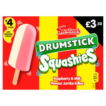 Swizzels Drumstick Squashies Raspberry & Milk Flavour Jumbo Lollies 4 x 70ml (280ml)
