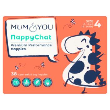 Mum & You NappyChat 38 Super Soft & Dry Nappies 4 Size 8-14kg 18-30lbs