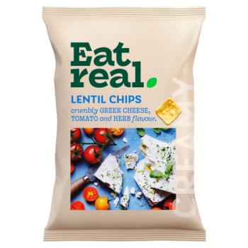 Eat Real Crumbly Greek Cheese Tomato and Herb Flavour Creamy Lentil Chips 95g