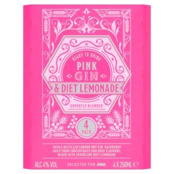 Asda Pink Gin and Diet Lemonade 4 x 250ml