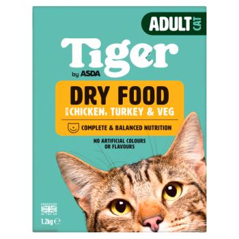 Asda Tiger Dry Food with Chicken, Turkey & Veg Adult Cat 1.2kg