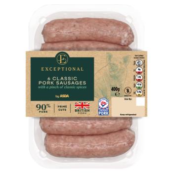 Asda Exceptional 6 Classic Pork Sausages 400g