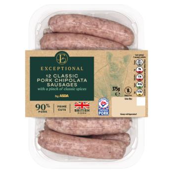 Asda Exceptional 12 Classic Pork Chipolata Sausages 375g