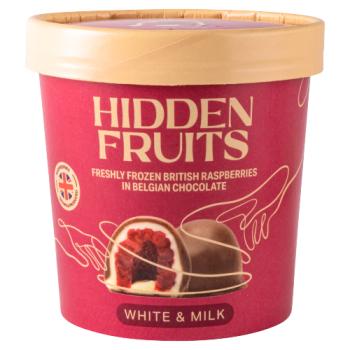 Hidden Fruits Freshly Frozen British Raspberries in Belgian Chocolate White & Milk 150g