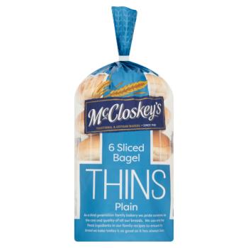 McCloskeys 6 Sliced Bagel Thins Plain 6 x 55g (330g)