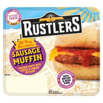 Rustlers Sausage Muffin Sausage Patty with Cheese & Tomato Ketchup 155g