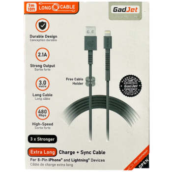 Gadjet Premium Extra Long Charge & Sync Cable for iPhone & Lightning Devices 