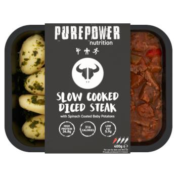 PUREPOWER Nutrition Slow Cooked Diced Steak with Spinach Coated Baby Potatoes 400g