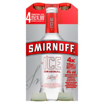 Smirnoff Ice Vodka Mixed Drink 4 X 275ml Premix Can Pmp £4.99
