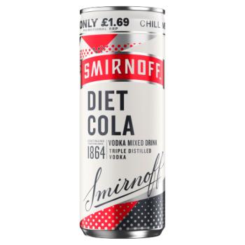 Smirnoff & Diet Cola Vodka Mixed Drink 250ml PMP £1.69